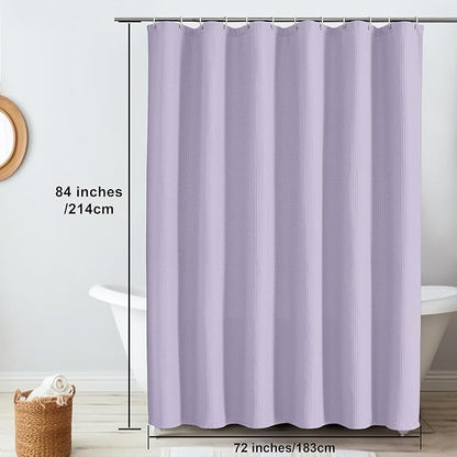 OVZME Extra Long Shower Curtain Set - 84 Inch Long Waffle Weave Heavy Duty Cloth Shower Curtain for Bathroom, Luxury Weighted 230GSM Bath Curtain Set with 12 Plastic Hooks, 72Wx84L, Lavender