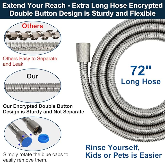 All Metal Shower Head with Handheld - 72" Long Hose, High Pressure Sprayer | Hand HeId Showerhead Spray, Solid Outdoor Showerheads and Brass Holder, Brushed Nickel