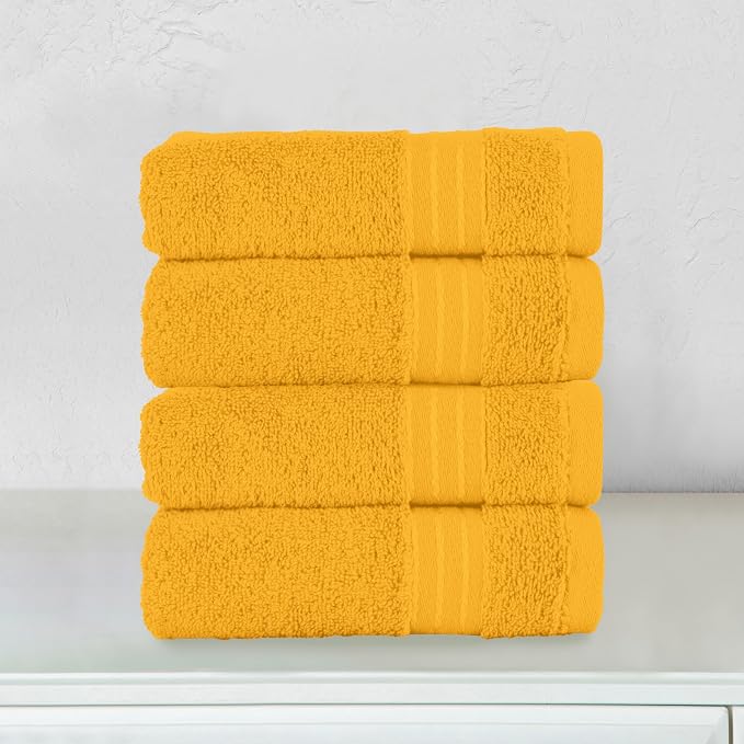 Elegant Comfort Premium Turkish Cotton 4 Pack Hand Towel Set - 16 x 28 inch, Luxurious Hotel Spa Quality 100% Turkish Cotton 4PC Hand Towel Set - Highly Absorbent - Soft Bathroom Towels, Orange