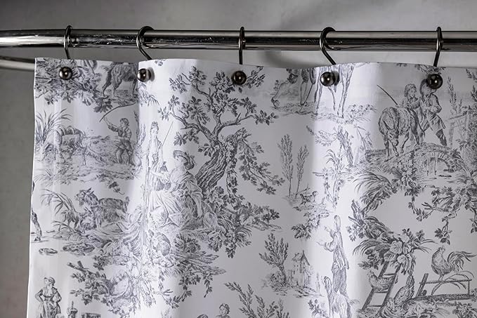 Maison d' Hermine Shower Curtain 100% Cotton One Panel 70"x72" Washable Fabric Shower Curtains for Bathroom, Easy Hanging with 12 Button Holes - Spa Easter Gifts (The Miller - Paloma Grey)