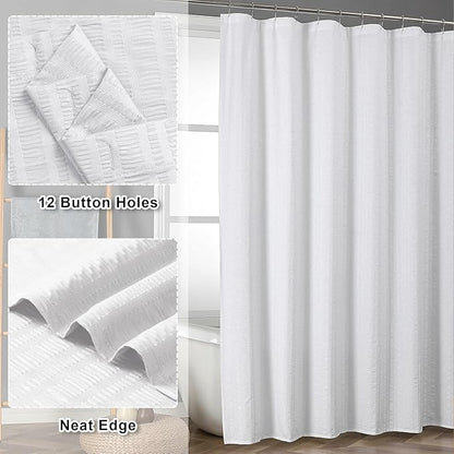 Aiyufeng Extra Long White Shower Curtain 96 Inch Long, Embossed Texture Fabric Bathroom Shower Curtain, Large Hotel Bath Curtain with 12 Holes, 72x96, White
