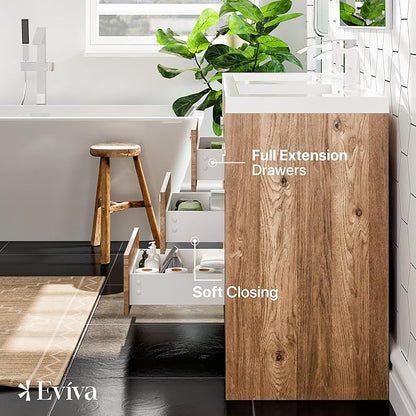 Eviva Lugano 60 in. Natural Oak Double Sink Bath Vanity with Acrylic Top and Integrated Sinks