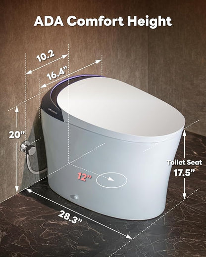 CANEST FC-001MAX Smart Toilet with Foam Shield, Elongated & Tank Built in | 1000g MaP Powerful Flush, Auto Open/Close Lid, Ultra hygiene System, Warm Bidet Toilet & Dryer, ECO mode, Easy-Care