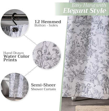 Maison d' Hermine Shower Curtain 100% Cotton One Panel 70"x72" Washable Fabric Shower Curtains for Bathroom, Easy Hanging with 12 Button Holes - Spa Easter Gifts (The Miller - Paloma Grey)