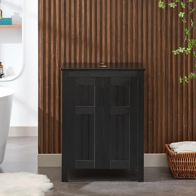 UEV Black 24" Bathroom Vanity Without Sink,Modern Freestanding Sink Cabinet,Stylish Bathroom Vanity Cabinet,Grooved Double Doors,Metal Handles