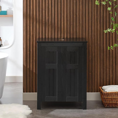 UEV Black 24" Bathroom Vanity Without Sink,Modern Freestanding Sink Cabinet,Stylish Bathroom Vanity Cabinet,Grooved Double Doors,Metal Handles
