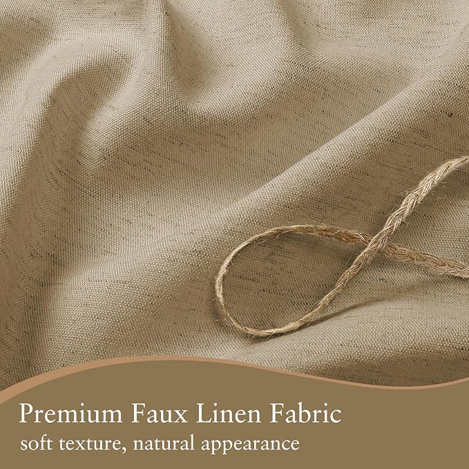 Linen Scallop Shower Curtain with 12 Clear Hooks, Waterproof, 72x72, Khaki | Waterproof Heavy Duty Thick Fabric with Black Border, Minimalist Neutral Boho Farmhouse Bathroom Décor