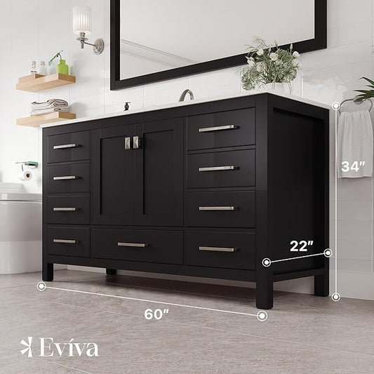 Eviva Aberdeen 60 in. Espresso Single Sink Bath Vanity with Carrara Quartz Top and Undermount Porcelain Sink