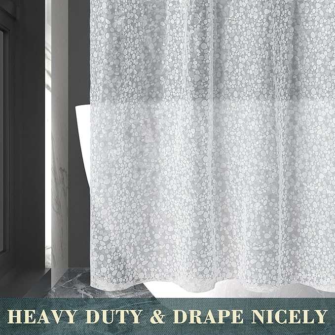 No Hook Shower Curtain or Liner, Standard Size 71 x 74, Pebble | 8G Heavy Duty, Cobblestone Bathroom Shower Curtain, No Hooks Required, Waterproof Plastic & PVC Free