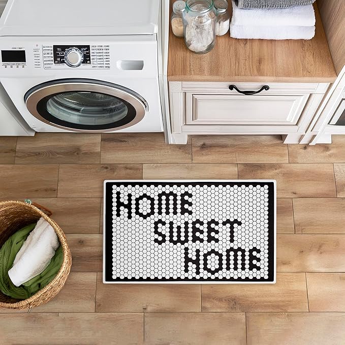 Stupell Industries Sweet Home Mosaic Pattern Plush Bathroom Mat & Bath Rug, Soft Quick-Dry Non-Slip Bathroom Rug with Recycled Foam Cushion, Geometric Tile Pattern Design by Elizabeth Medley, 18"x30"