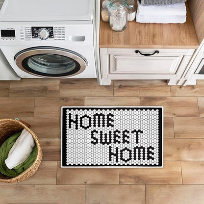 Stupell Industries Sweet Home Mosaic Pattern Plush Bathroom Mat & Bath Rug, Soft Quick-Dry Non-Slip Bathroom Rug with Recycled Foam Cushion, Geometric Tile Pattern Design by Elizabeth Medley, 18"x30"
