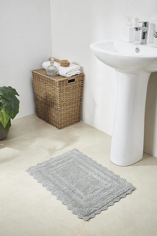 Better Trends Lilly Crochet Collection 100% Cotton 2 Piece Set (17" x 24" | 24" x 40") Bath Rug Set in Gray