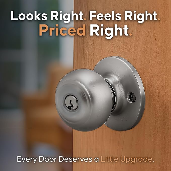 Copper Creek Colonial Entry Door Knob – Keyed Entry Handle with Lock and Key, ANSI Grade-3 Certified, DIY-Friendly Install for Interior and Exterior Entrance Doors – Satin Stainless (2 Pack)