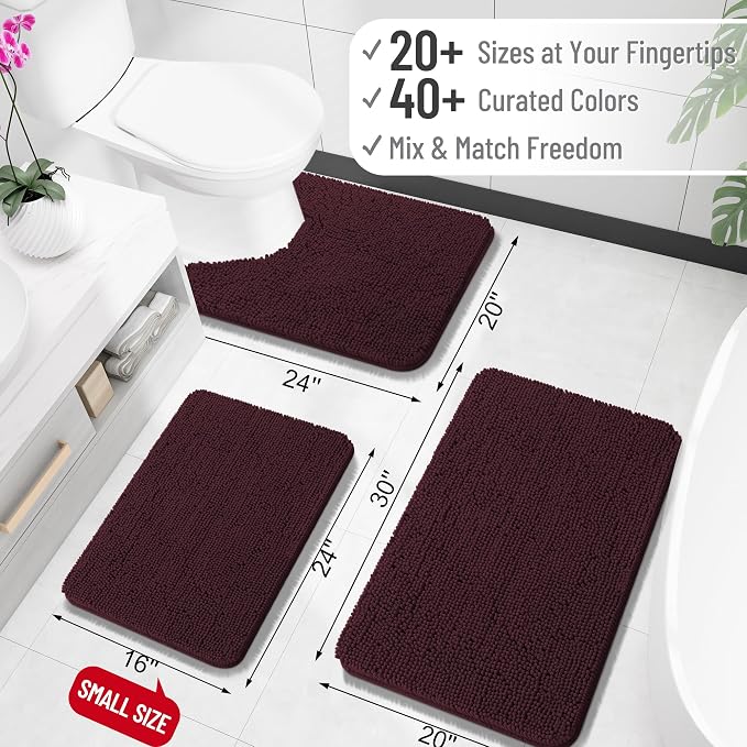 OLANLY Bathroom Runner Rugs 59x20, Extra Soft Absorbent Chenille Bath Rugs | Black Cherry, Quick-Drying Rubber Backing, Washable Long Bath Mat for Bathroom Floor, Tub and Shower, Home Decor Accessories