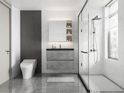 30 Inch Floating Bathroom Vanity with Sink, Modern Grey Wall Mounted Floating Vanity with Scratch-Resistant Quartz Sand Basin and Soft Closing Drawers, Pre Assembled Bathroom Vanity