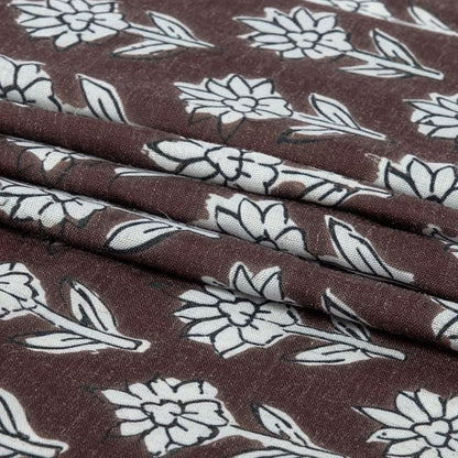 MUGINYU Brown Floral Shower Curtain Vintage Block Print - 72x72 Inches,Cotton Blend Cloth Fabric,Neutral Farmhouse Decorative French Country Bathroom Decor, Cottagecore Aesthetic Pattern