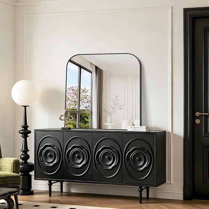 YIROMAN Bathroom Mirrors for Over Sink,36"x36" Black Bathroom Vanity Mirror | Thin Brushed Aluminum Frame,HD tempered glass, Rectangular,Rounded & Right-angle Corners,Sink,Entryway,Bedroom