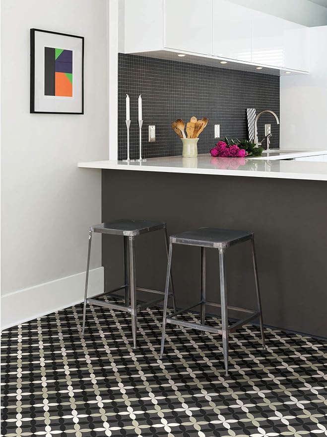 FloorPops Arbor Peel and Stick Floor Tiles, Patterned Removable Vinyl Flooring, Self Adhesive Floor Tiles for Kitchen Bathroom Entryway (Pack of 6)