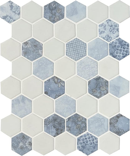 MSI Vista Azul 12.76 inch x 11.02 inch Glass Hexagon Tile for Kitchen Backsplash, Wall Tile for Bathroom, Shower Wall Tile, Hexagon Mesh Mounted Mosaic Tile, Blue