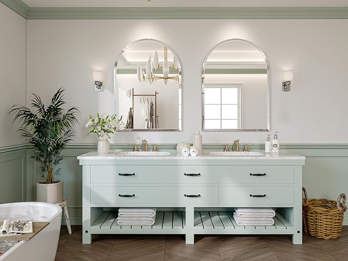 Frameless Arched Mirror, 18"x26" Beveled Arch Vanity Mirrors | Frameless, 15mm beveled edge, 5mm HD glass, shatterproof, anti-rust, french cleat, for bathroom/bedroom/entryway