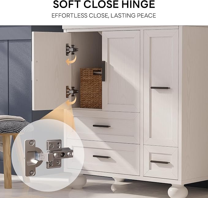 LIKIMIO 29.5" Bathroom Vanity with Sink, Hair Tool Drawer, 4 Solid Legs, 4 Drawers 2 Doors, Modern Freestanding Wooden Bathroom Cabinet with Undermount Upgraded SMC Sink, Quick Assembly, White