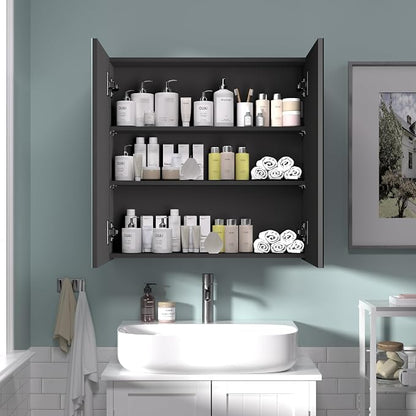24x24 inch Bathroom Wall Cabinet, Saver Storage Cabinet, Medicine Cabinet with 2 Door and Adjustable Shelves, Black（Assembly Required）