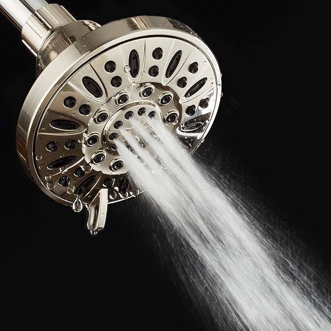 AquaDance BRUSHED NICKEL High Pressure 6-Setting 4" Shower Head – Angle Adjustable, Anti-Clog Showerhead Jets, Tool-Free Installation - USA Standard Certified - Top U.S. Brand