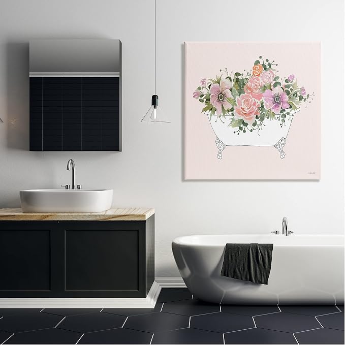 Mixed Flower Bathtub Planter Still Life, 36 x 36 Inch Canvas Wall Art | Stupell Industries · By Cindy Jacobs · Ready to hang · Shabby chic farmhouse charm · Made in USA