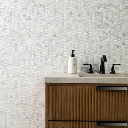 MSI Arabescato Carrara Honed Marble Tile for Kitchen Backsplash, Wall Tile for Bathroom, Accent Wall Tile, and Shower Wall Tile, 11.1 in. X 11.5 in. Mesh-Mounted Mosaic Tile, (8.9 sq. ft.)