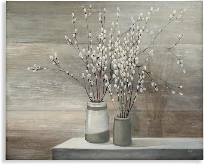 Pussy Willow Still Life Rustic Farmhouse, 16 x 20 Inch Canvas Wall Art | Stupell Industries · By Wild Apple Portfolio · Ready to hang · Classic country charm · Made in USA