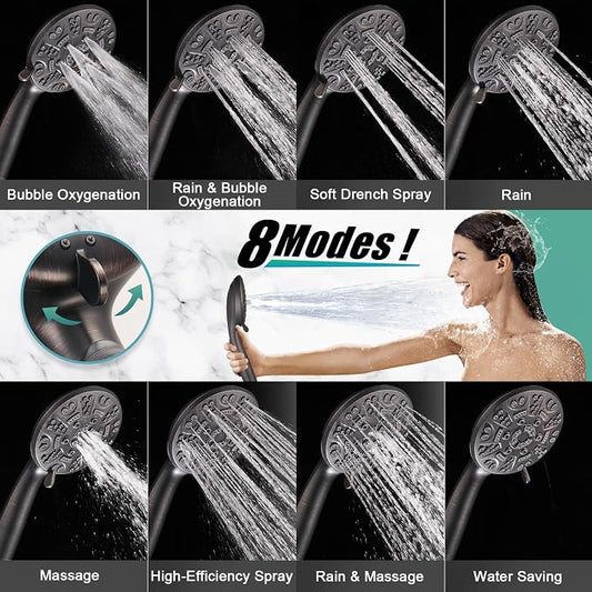 Cobbe 8-Setting Handheld Shower Head, Water-Saving Design, ORB | Trickle Pause Mode, 5ft Stainless Steel Hose, Brass Swivel Bracket, Tool-Free Installation