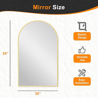 Arched Bathroom Mirror, Gold, 50"x30"