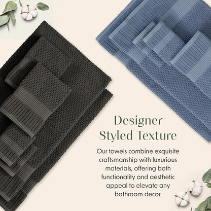 6 Pack 100% Cotton Hand Towels | Blue Towels | Oeko‑TEX Standard 100 | Soft & Absorbent, Quick‑Dry | Trinity Collection - Flint Stone