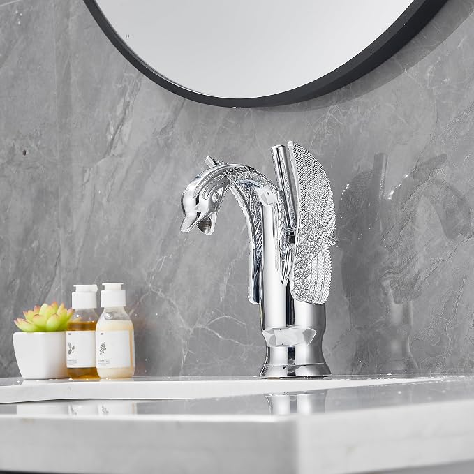 Chrome Bathroom Faucet Swan Shape Single Handle One Hole Bathroom Vanity Faucet Basin Tap Deck Mount Lavatory