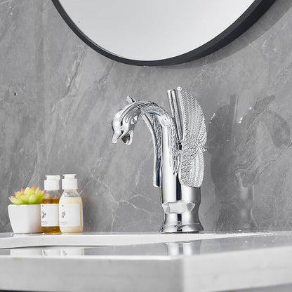Chrome Bathroom Faucet Swan Shape Single Handle One Hole Bathroom Vanity Faucet Basin Tap Deck Mount Lavatory