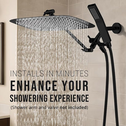 G-Promise All Metal 16" Rain Shower Head with Handheld for Bathroom Upgrade | All Metal, Built to Last, Easy Install, Adjustable Height & Angle for All Heights, Extra Long Hose, Modern Upgrade