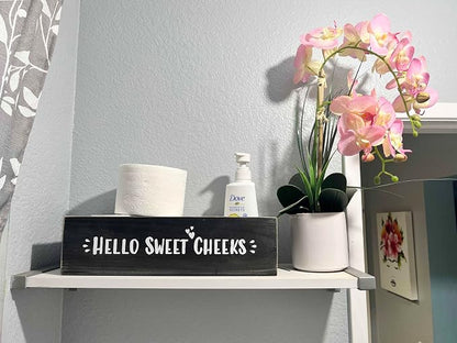 Admired By Nature Hello Sweet Cheeks Solid Wood Toilet Paper Holder, Farmhouse Décor, Toilet Paper Storage, Bathroom Accessories, Bathroom Décor, for Home Décor Bathroom Organizer (Black)