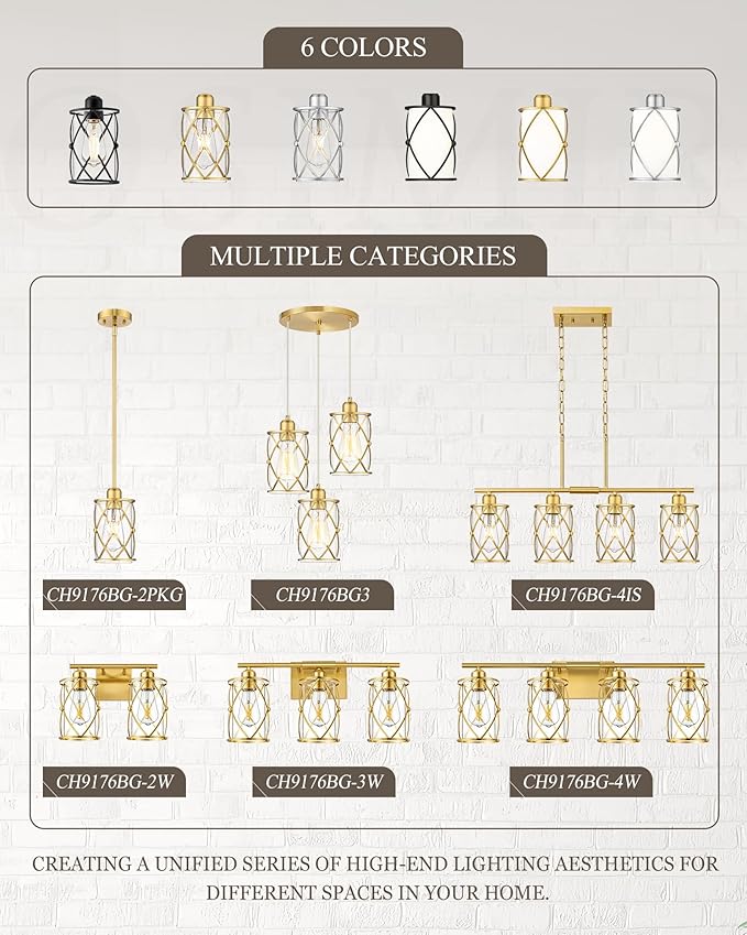 4-Light Brushed Gold Bathroom Light Fixtures, 29 Inch Modern Bathroom Vanity Lighting Fixtures Over Mirror with Clear Glass and Metal Cage Wall Sconce Lights for Bath, E26, CH9176BG-4W