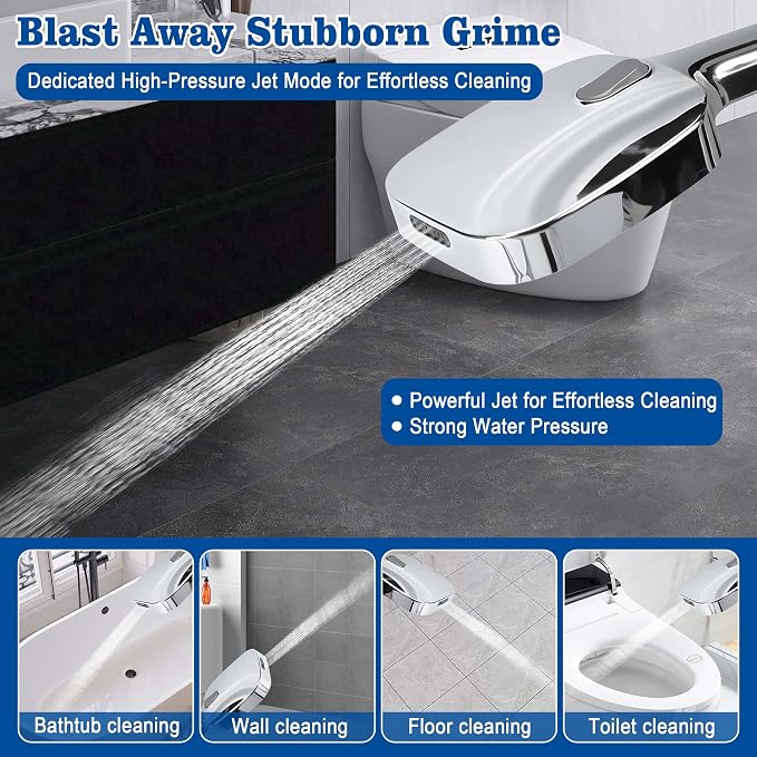 High Pressure Shower Head with Handheld Spray, 8-Mode Powerful Handheld Shower Head with High-Pressure Jet Setting for Bathroom Cleaning, Silicone Nozzles, gray