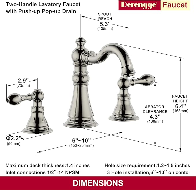 8 Inch Widespread Bathroom Faucet Polished Nickel, Bathroom Sink Faucet with Pop up Drain,Two Handle High Arc Lavatory Bathroom Faucet, F-8805-PN