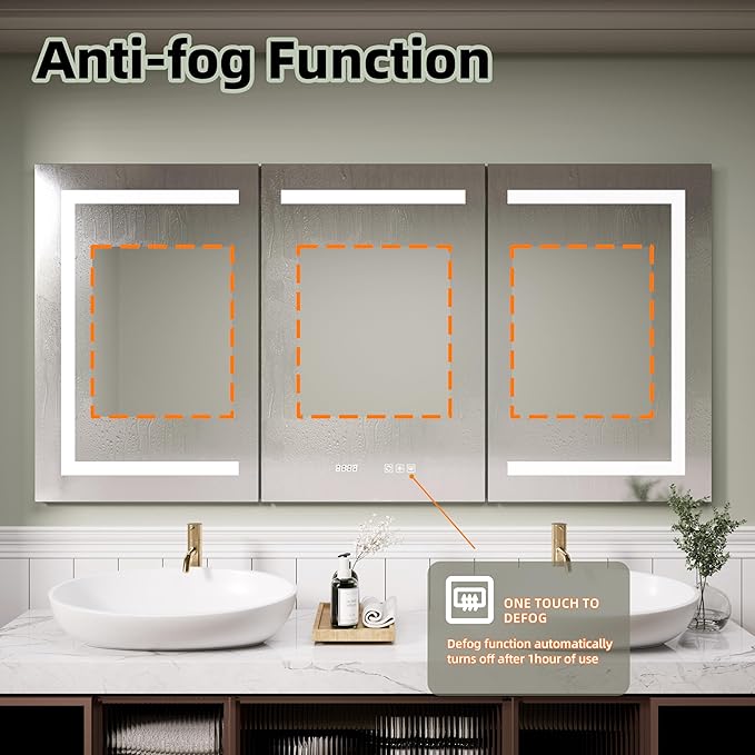 LED Medicine Cabinet Mirror, 48x30 Inch Bathroom Storage, Recessed/Wall Mount, Plug-in/Hardwired, 3 Color Dimmable Light, Anti-Fog, Time Temp Display