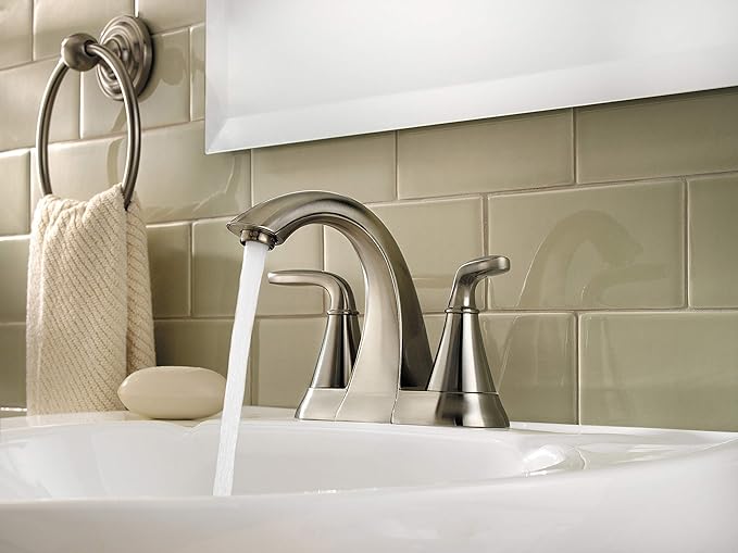 Pfister Pasadena Bathroom Sink Faucet, 4-Inch Centerset, 2-Handle, 3-Hole, Brushed Nickel Finish, LF048PDKK