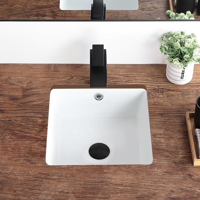 14 Inch Small Undermount Bathroom Sink White Square,Overflow Type | Ceramic Under Counter Bathroom Sink for Cabinet Porcelain Vanity Sinks(13.8"x13.8")
