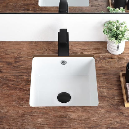 14 Inch Small Undermount Bathroom Sink White Square,Overflow Type | Ceramic Under Counter Bathroom Sink for Cabinet Porcelain Vanity Sinks(13.8"x13.8")