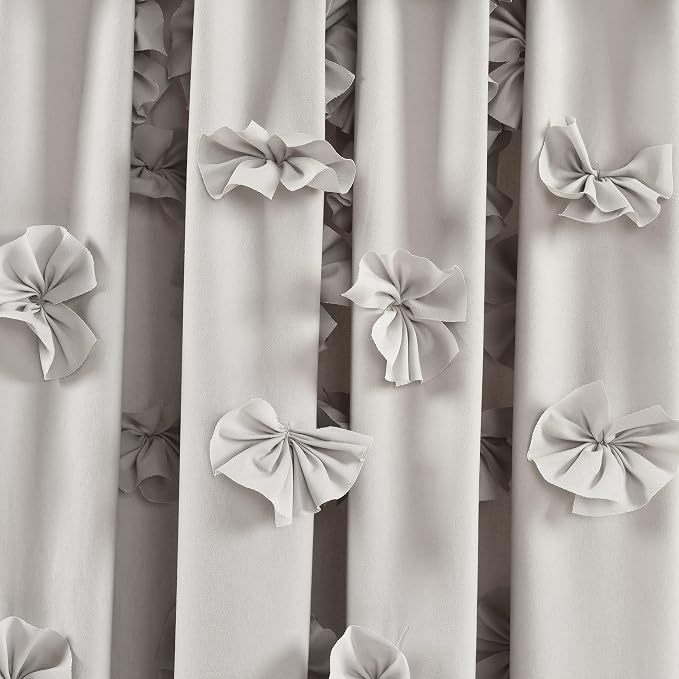 Lush Decor Riley Light Filtering Window Curtain Panel, Single 54" W x 63" L, Light Gray - Cute Gray Curtains for Bedroom - Bow Decor - Coquette Curtains for Windows