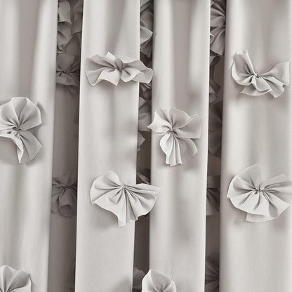 Lush Decor Riley Light Filtering Window Curtain Panel, Single 54" W x 63" L, Light Gray - Cute Gray Curtains for Bedroom - Bow Decor - Coquette Curtains for Windows
