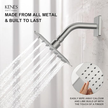 KENES Shower Set with Tub Faucet, Brushed Nickel Tub and Shower Trim Kit | Shower Faucet with 6-Inch Rain Shower Head, Square Shower System, Valve Included, Lead-Free cUPC & NSF Certified, Stainless