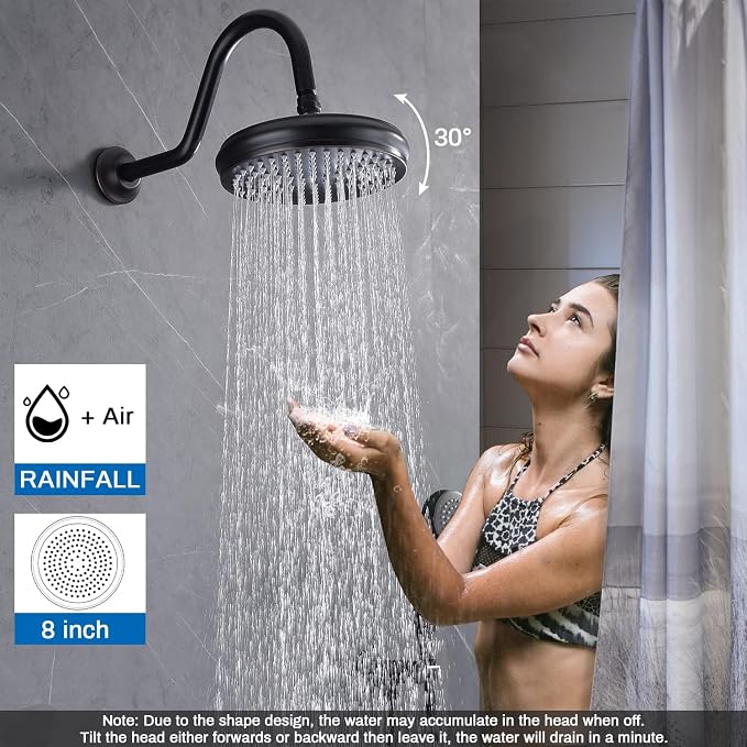 Enga Antique Brass Tub Shower Faucet Fixture Shower System, 8inch Wall Mount Rain Shower with Spout and Hand Spray,Oil Rubbed Bronze