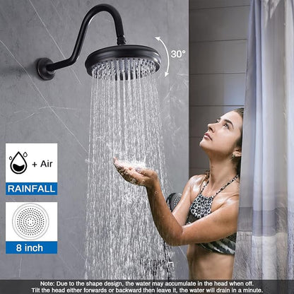 Enga Antique Brass Tub Shower Faucet Fixture Shower System, 8inch Wall Mount Rain Shower with Spout and Hand Spray,Oil Rubbed Bronze