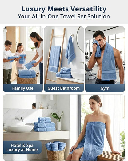 LANE LINEN Towel Set for Bathroom 6 Piece Soft Absorbent Quick Dry - Allure | Towels And Washcloths Sets - Oversized & Roomy, Lightweight & Breathable, Fade-Resistant Color, Classic Terry Weave